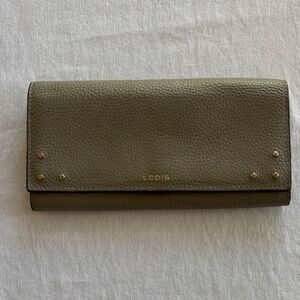 Lodis Gray leather Wallet 10card slots zippered pocket snap closure